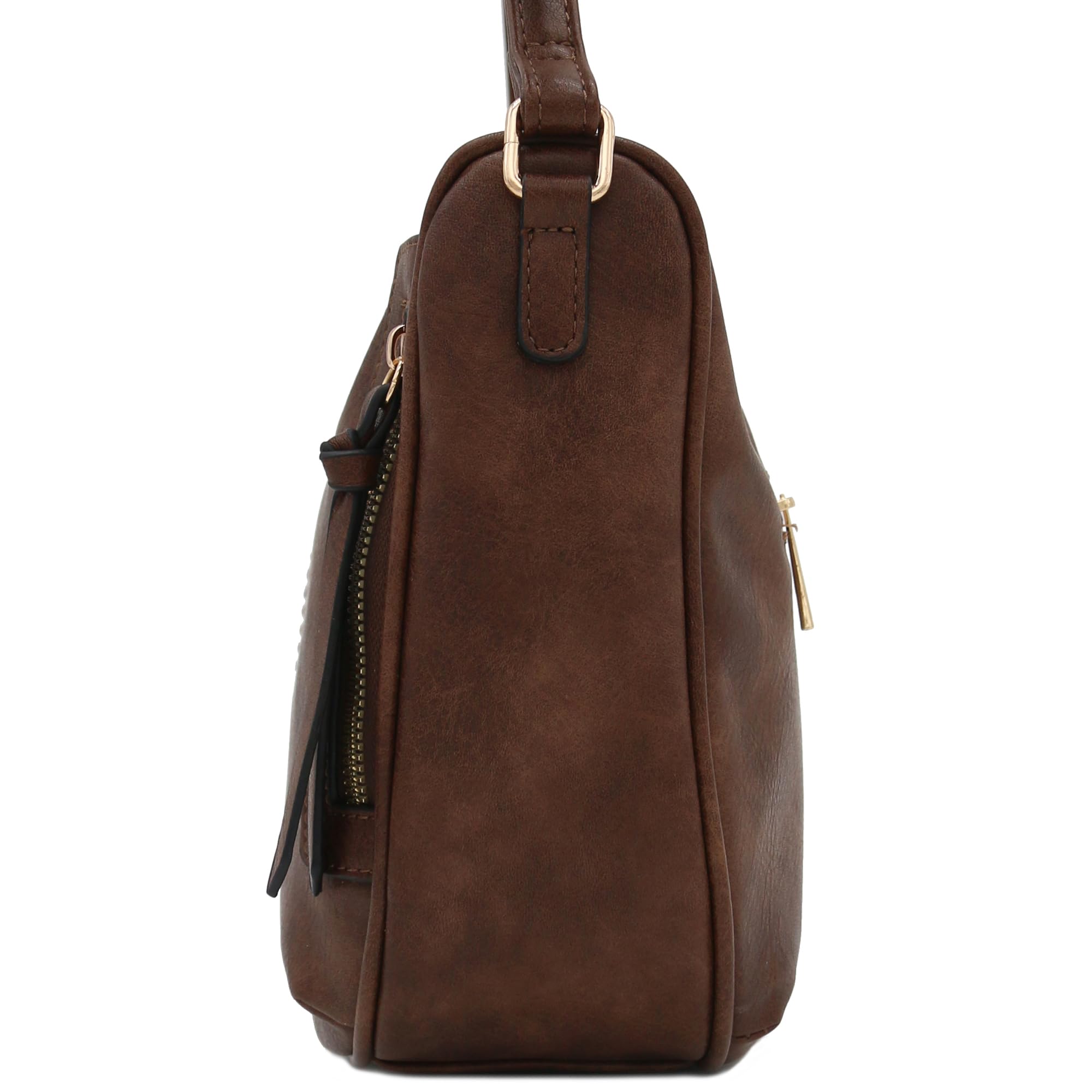 Faux Leather Two Front Zipper Pocket Crossbody Saddle Bag