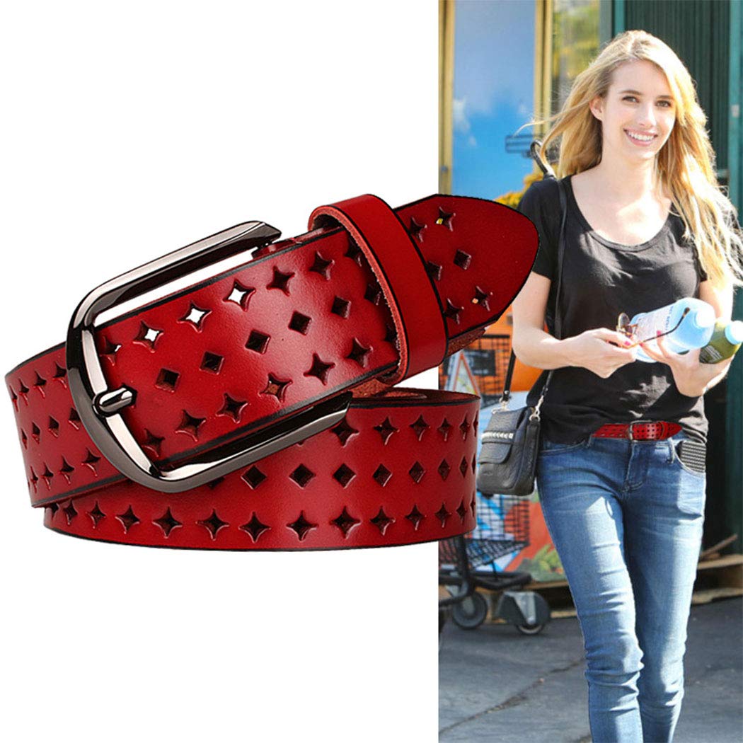 Hollow Leather Belts for Women, Soft Leather Womens Belts with Pin Buckle