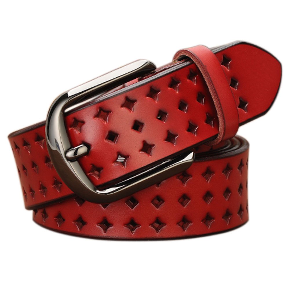 Hollow Leather Belts for Women, Soft Leather Womens Belts with Pin Buckle