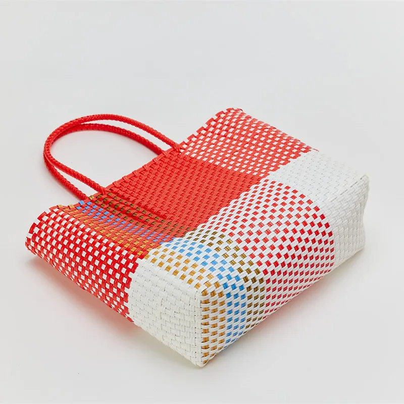 Woven Shopping plastic bag colorful Branded Plastic Beach Bag For Girls